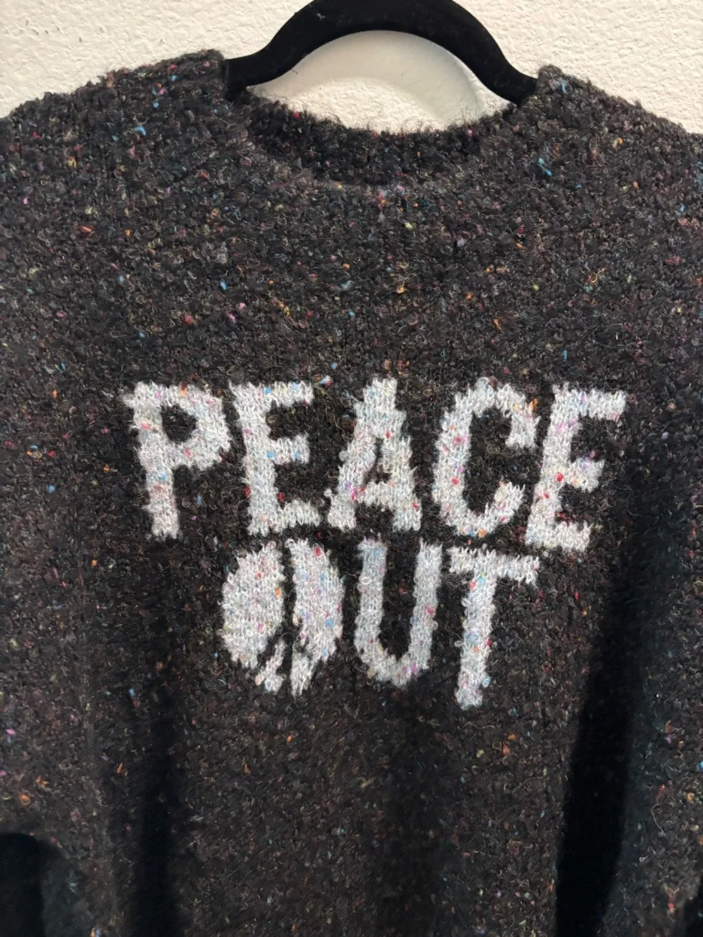 NWT Spiritual Gangster Peace Out Black Speckled Crewneck Sweater, size M - Picture 3 of 7